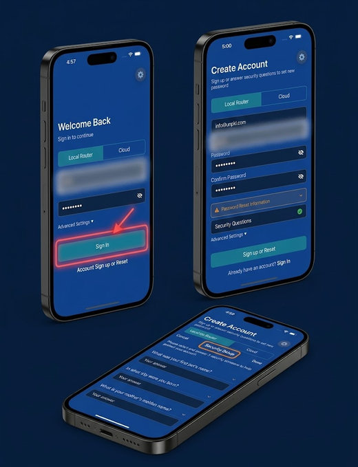UNpkl mobile app setup screens on a smartphone